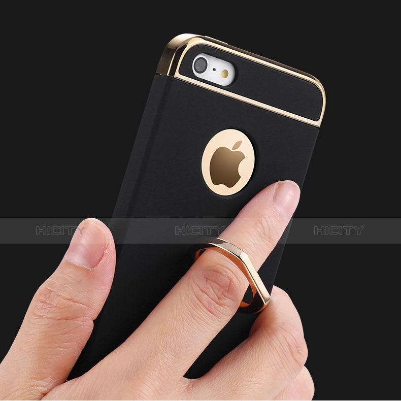 Funda Bumper Lujo Marco de Metal y Plastico Carcasa con Anillo de dedo Soporte A02 para Apple iPhone 5S