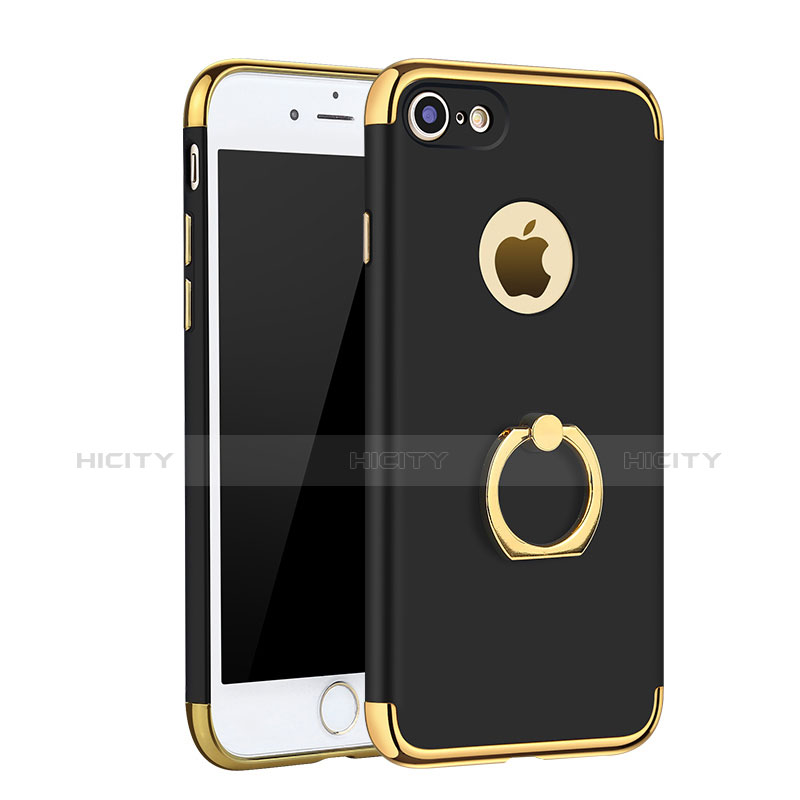 Funda Bumper Lujo Marco de Metal y Plastico Carcasa con Anillo de dedo Soporte A02 para Apple iPhone 7 Negro