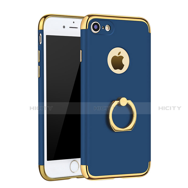 Funda Bumper Lujo Marco de Metal y Plastico Carcasa con Anillo de dedo Soporte A02 para Apple iPhone SE (2020) Azul