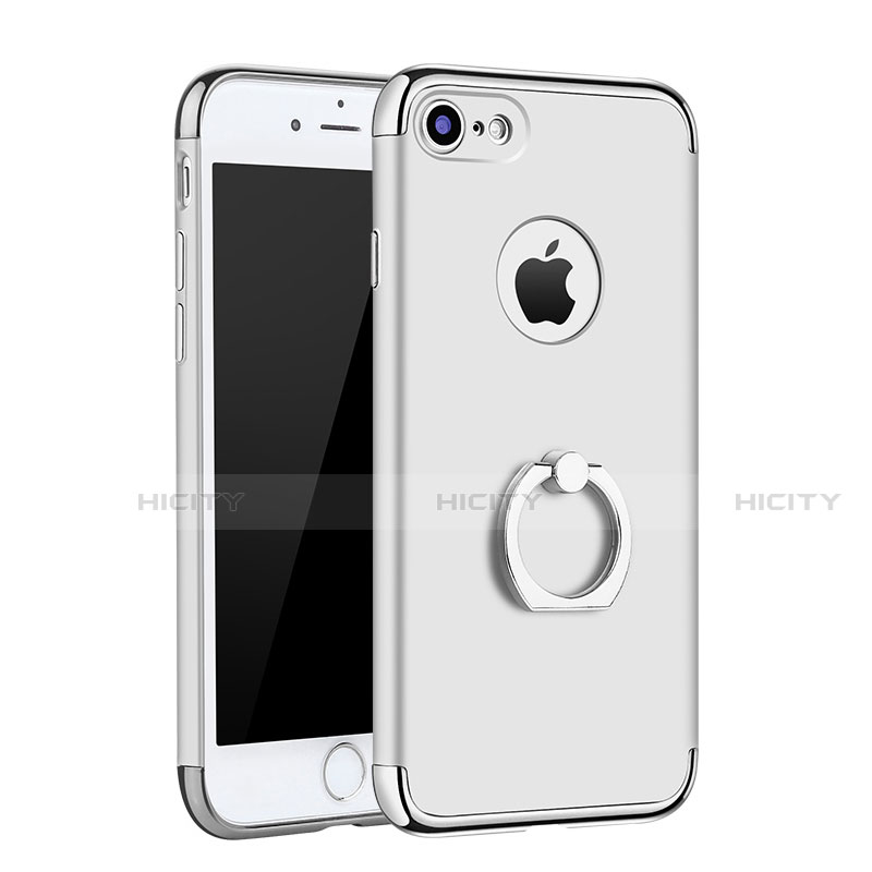 Funda Bumper Lujo Marco de Metal y Plastico Carcasa con Anillo de dedo Soporte A02 para Apple iPhone SE (2020) Plata