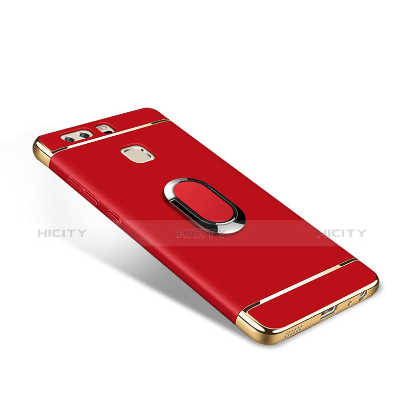 Funda Bumper Lujo Marco de Metal y Plastico Carcasa con Anillo de dedo Soporte A02 para Huawei P9