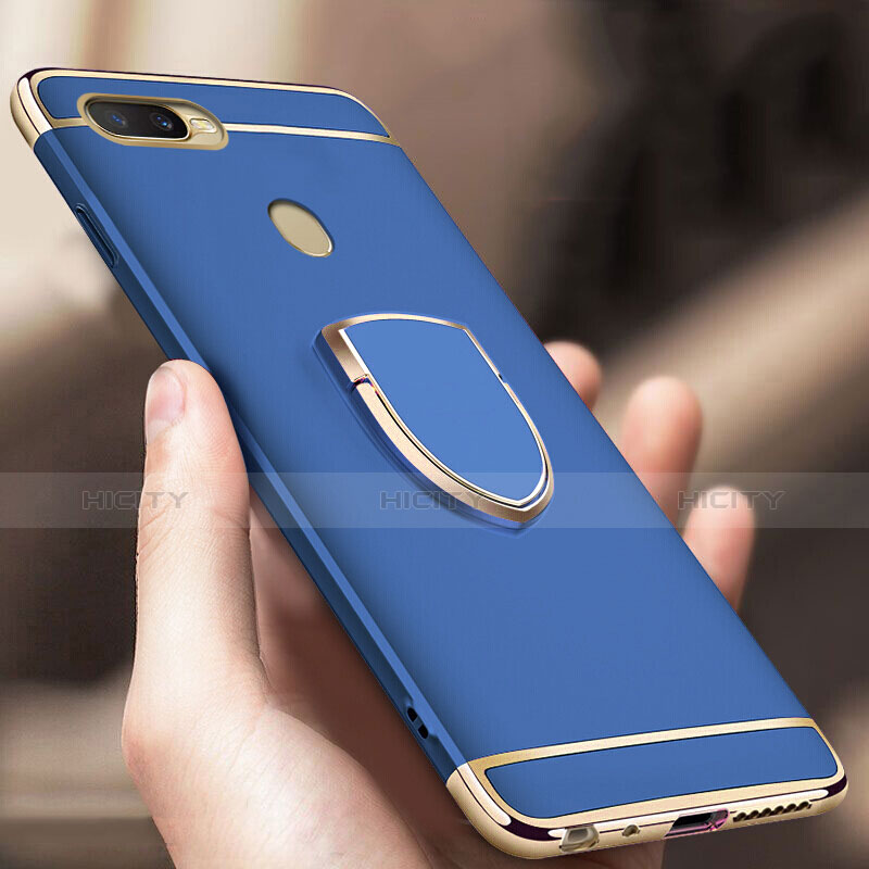 Funda Bumper Lujo Marco de Metal y Plastico Carcasa con Anillo de dedo Soporte A02 para Oppo A7