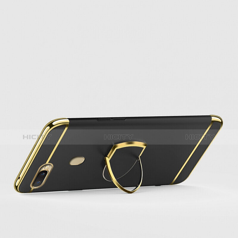 Funda Bumper Lujo Marco de Metal y Plastico Carcasa con Anillo de dedo Soporte A02 para Oppo A7