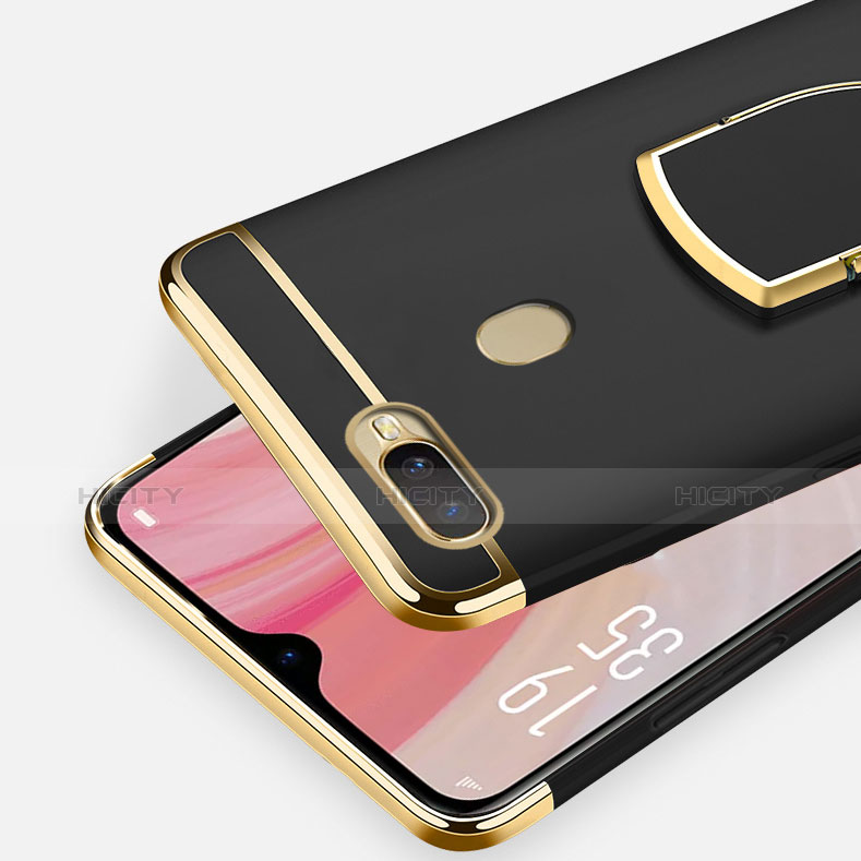 Funda Bumper Lujo Marco de Metal y Plastico Carcasa con Anillo de dedo Soporte A02 para Oppo A7