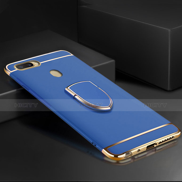 Funda Bumper Lujo Marco de Metal y Plastico Carcasa con Anillo de dedo Soporte A02 para Oppo AX7 Azul