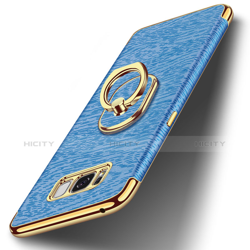Funda Bumper Lujo Marco de Metal y Plastico Carcasa con Anillo de dedo Soporte A02 para Samsung Galaxy S8 Azul Cielo