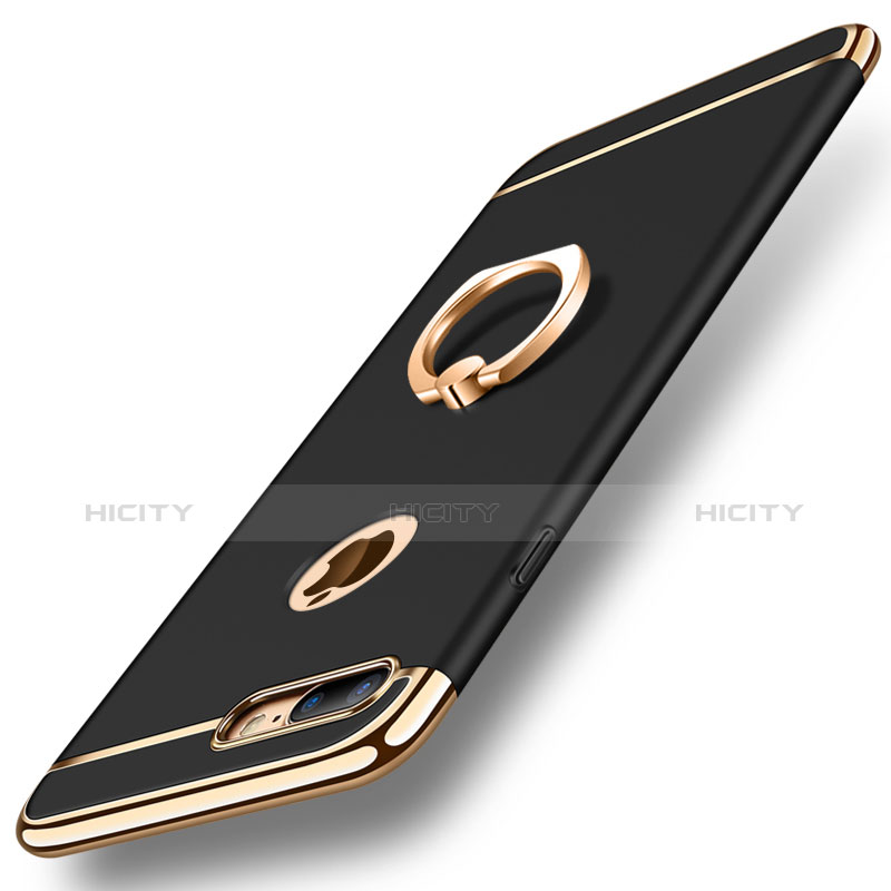 Funda Bumper Lujo Marco de Metal y Plastico Carcasa con Anillo de dedo Soporte A05 para Apple iPhone 8 Plus Negro