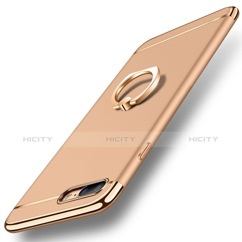 Funda Bumper Lujo Marco de Metal y Plastico Carcasa con Anillo de dedo Soporte A06 para Apple iPhone 8 Plus Oro