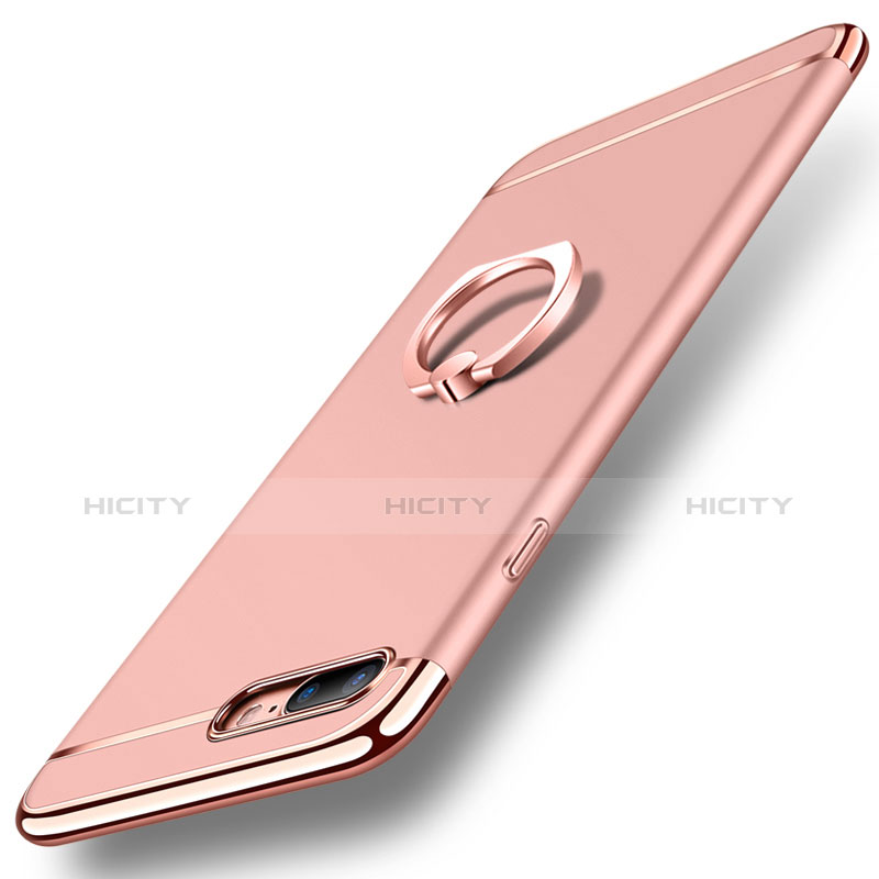 Funda Bumper Lujo Marco de Metal y Plastico Carcasa con Anillo de dedo Soporte A06 para Apple iPhone 8 Plus Oro Rosa