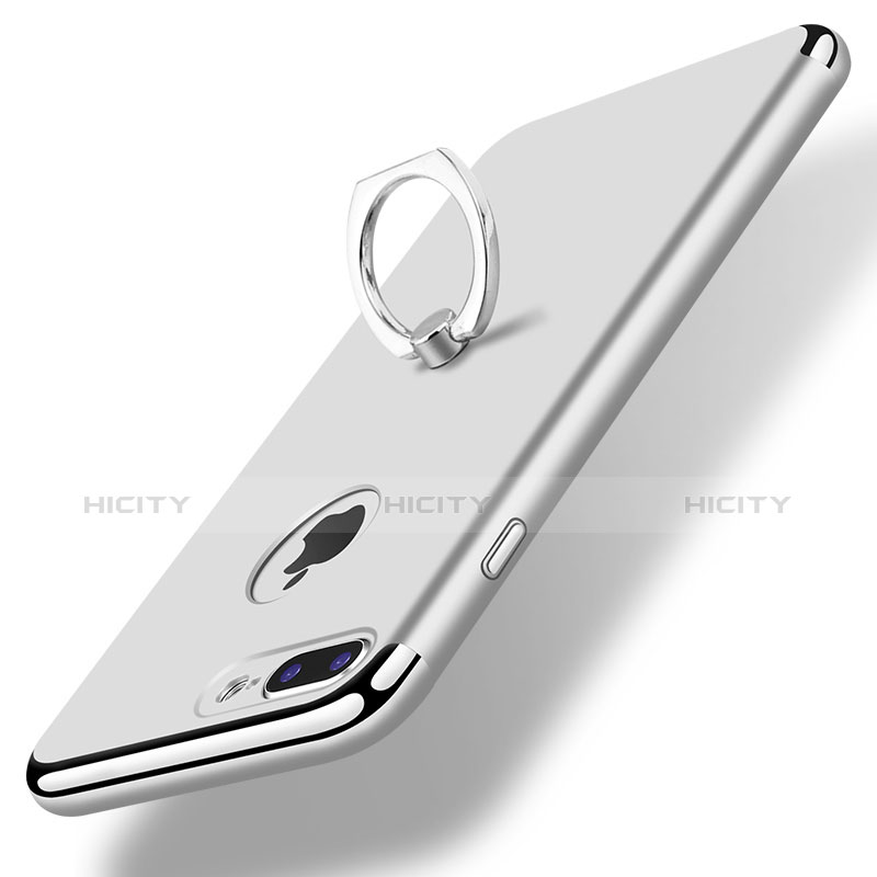 Funda Bumper Lujo Marco de Metal y Plastico Carcasa con Anillo de dedo Soporte A07 para Apple iPhone 8 Plus Plata