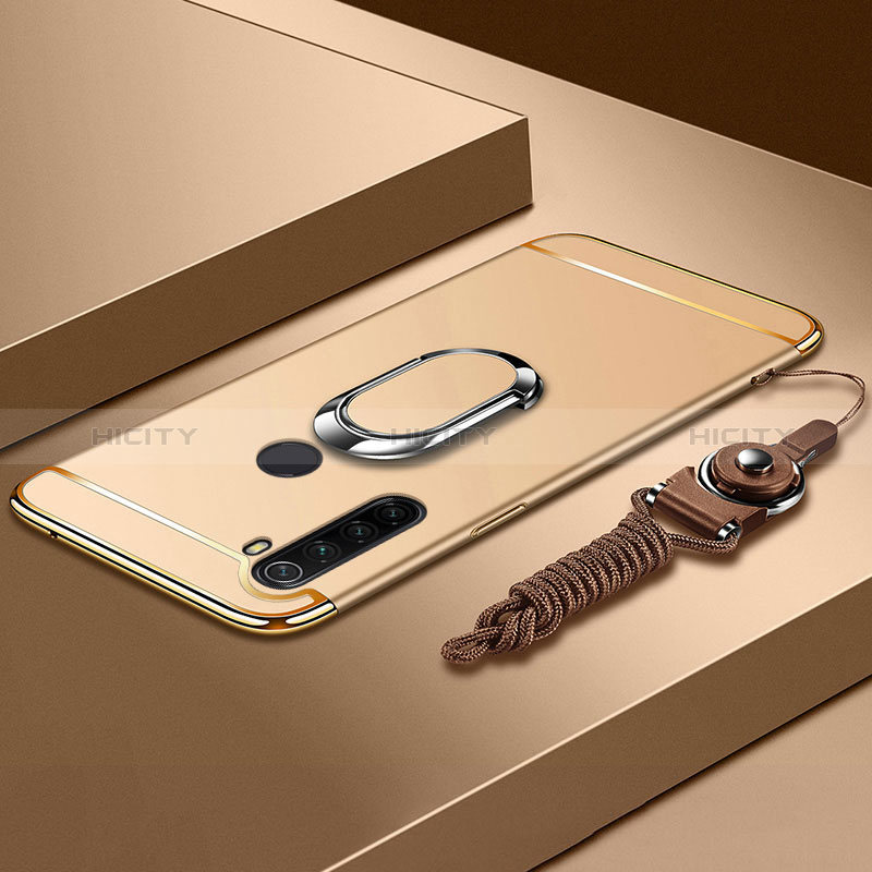 Funda Bumper Lujo Marco de Metal y Plastico Carcasa con Anillo de dedo Soporte K01 para Xiaomi Redmi Note 8 (2021) Oro