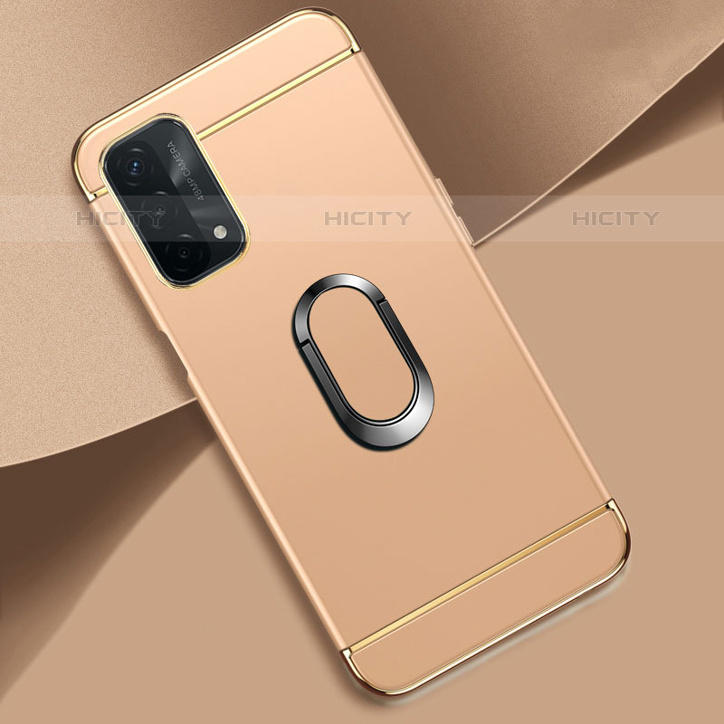 Funda Bumper Lujo Marco de Metal y Plastico Carcasa con Anillo de dedo Soporte P02 para Oppo A93 5G Oro