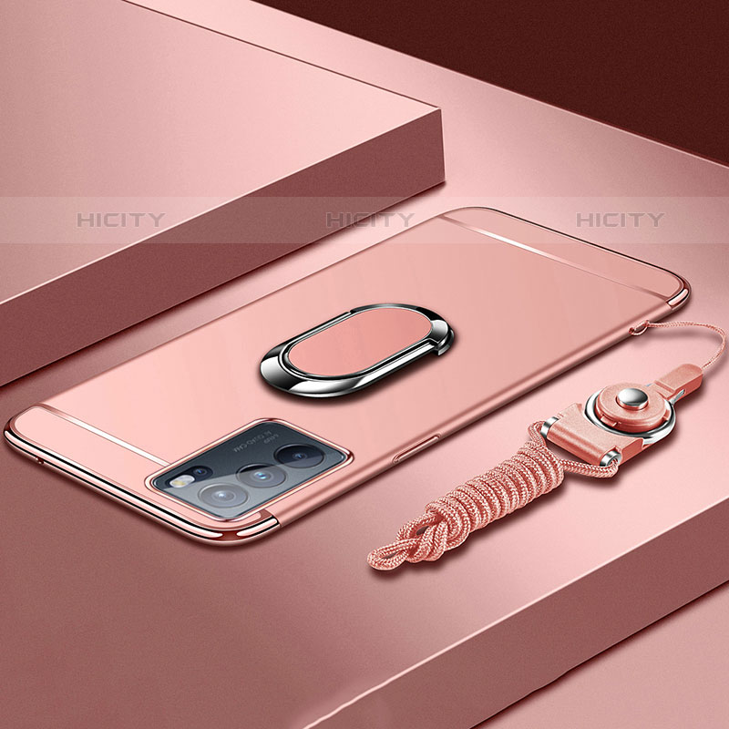 Funda Bumper Lujo Marco de Metal y Plastico Carcasa con Anillo de dedo Soporte para Oppo Reno6 Pro 5G India