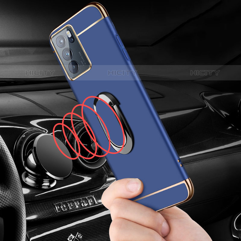 Funda Bumper Lujo Marco de Metal y Plastico Carcasa con Anillo de dedo Soporte para Oppo Reno6 Pro 5G India