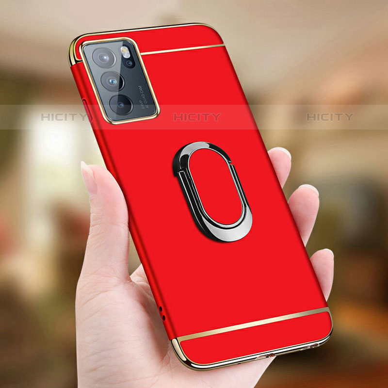 Funda Bumper Lujo Marco de Metal y Plastico Carcasa con Anillo de dedo Soporte para Oppo Reno6 Pro 5G India