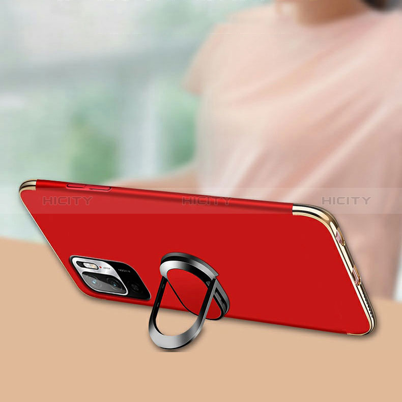 Funda Bumper Lujo Marco de Metal y Plastico Carcasa con Anillo de dedo Soporte para Xiaomi Redmi Note 10T 5G