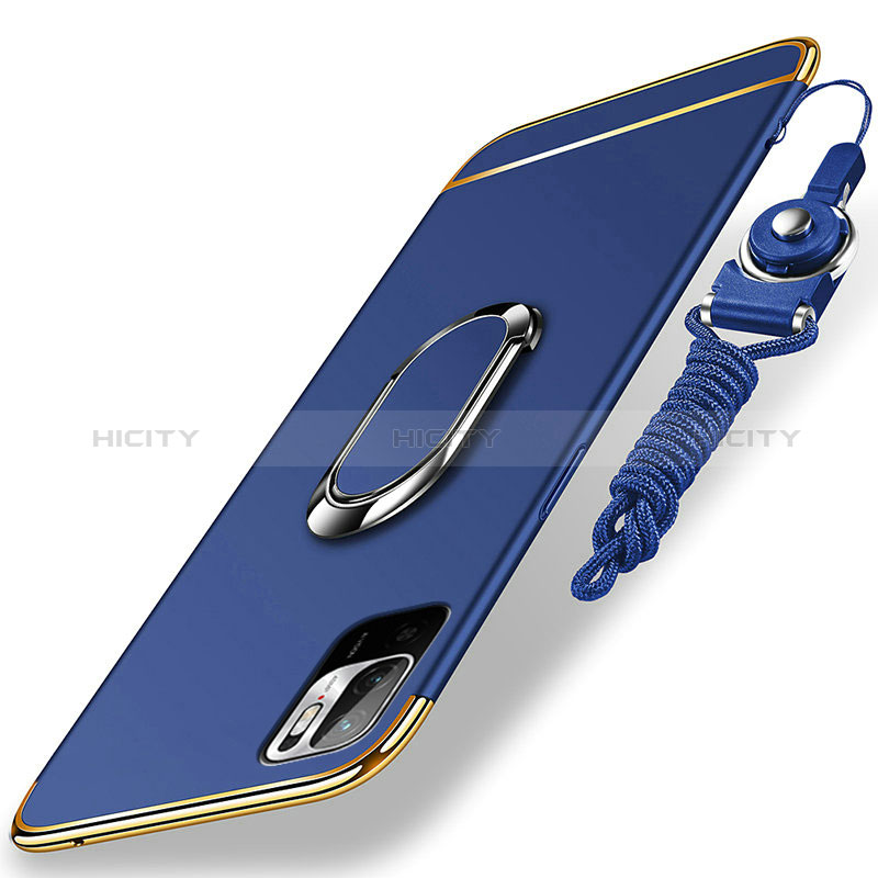 Funda Bumper Lujo Marco de Metal y Plastico Carcasa con Anillo de dedo Soporte para Xiaomi Redmi Note 10T 5G