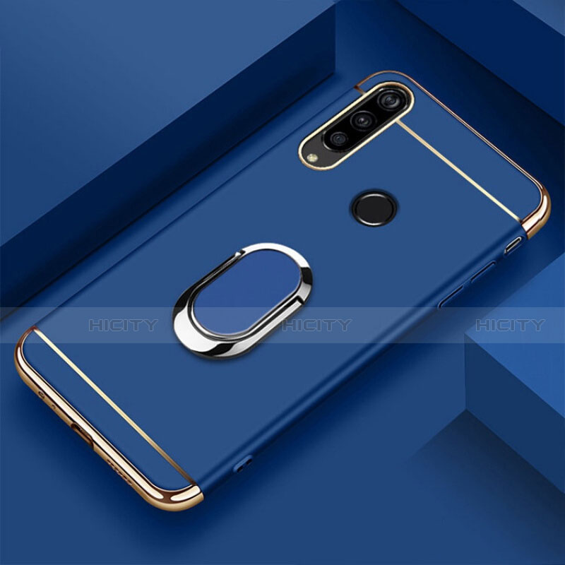 Funda Bumper Lujo Marco de Metal y Plastico Carcasa con Anillo de dedo Soporte T01 para Huawei Honor 20 Lite Azul