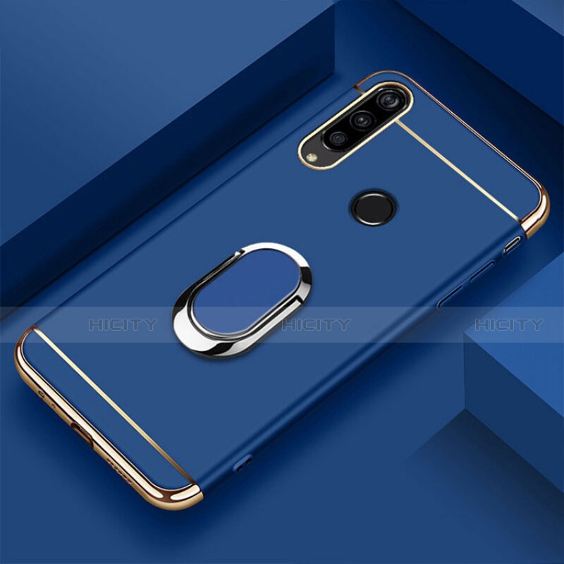 Funda Bumper Lujo Marco de Metal y Plastico Carcasa con Anillo de dedo Soporte T01 para Huawei Honor 20i Azul
