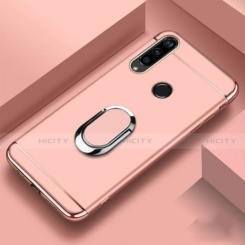 Funda Bumper Lujo Marco de Metal y Plastico Carcasa con Anillo de dedo Soporte T01 para Huawei Honor 20i Oro Rosa
