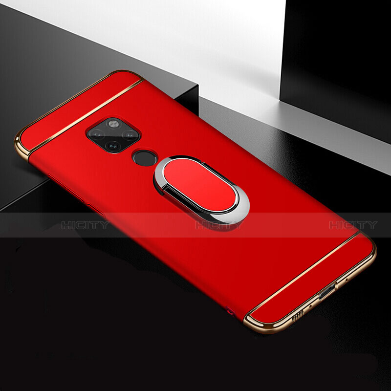 Funda Bumper Lujo Marco de Metal y Plastico Carcasa con Anillo de dedo Soporte T01 para Huawei Mate 20 Rojo