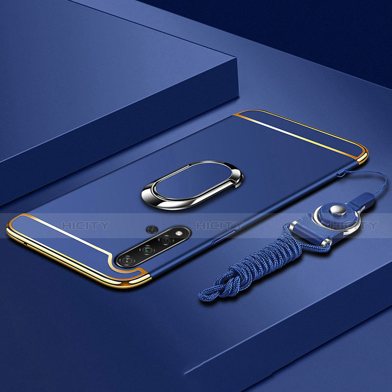 Funda Bumper Lujo Marco de Metal y Plastico Carcasa con Anillo de dedo Soporte T01 para Huawei Nova 5 Azul