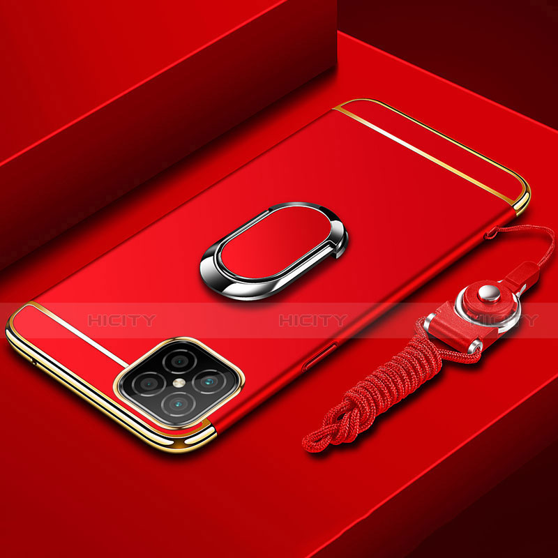Funda Bumper Lujo Marco de Metal y Plastico Carcasa con Anillo de dedo Soporte T01 para Huawei Nova 8 SE 5G Rojo