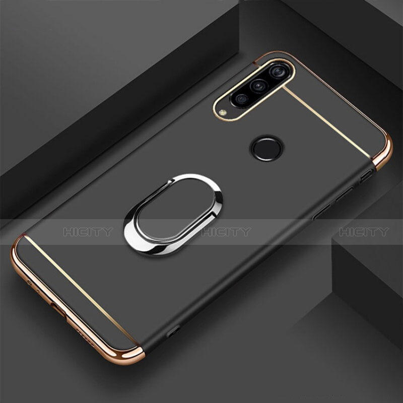 Funda Bumper Lujo Marco de Metal y Plastico Carcasa con Anillo de dedo Soporte T01 para Huawei P Smart+ Plus (2019) Negro