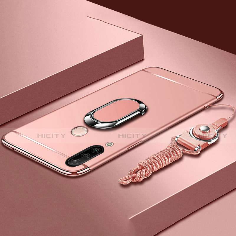 Funda Bumper Lujo Marco de Metal y Plastico Carcasa con Anillo de dedo Soporte T01 para Huawei P30 Lite New Edition Oro Rosa