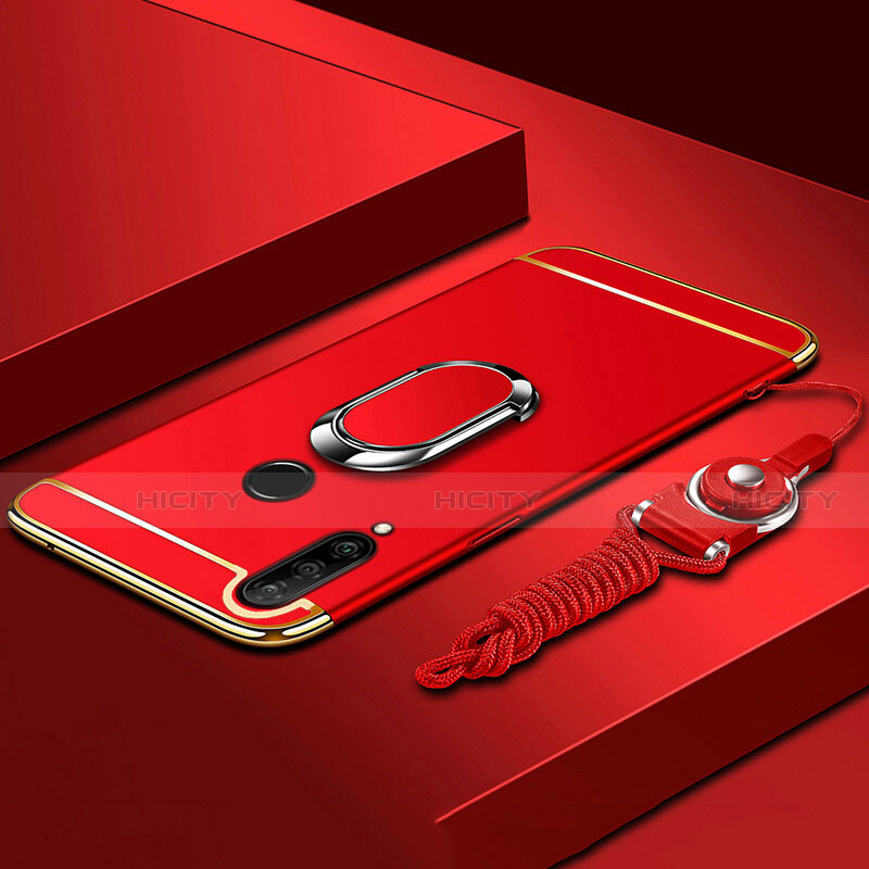 Funda Bumper Lujo Marco de Metal y Plastico Carcasa con Anillo de dedo Soporte T01 para Huawei P30 Lite New Edition Rojo