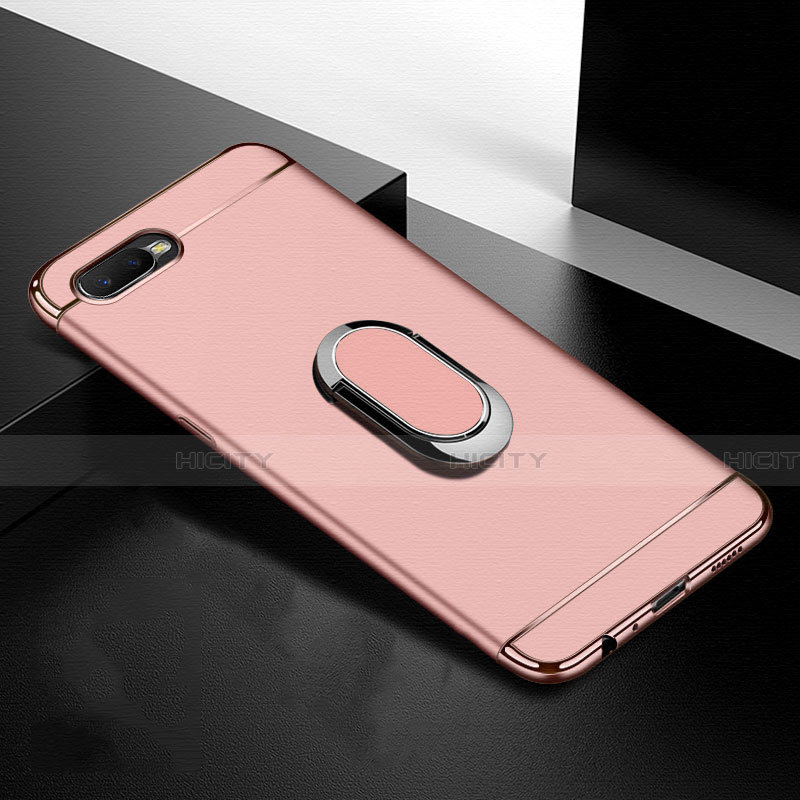 Funda Bumper Lujo Marco de Metal y Plastico Carcasa con Anillo de dedo Soporte T01 para Oppo R17 Neo