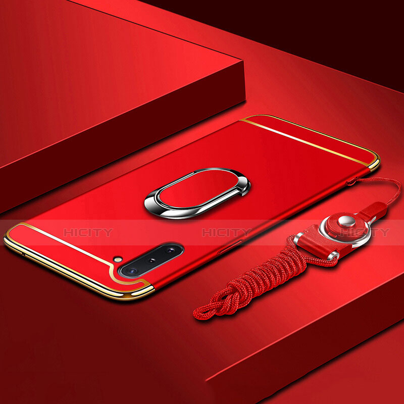 Funda Bumper Lujo Marco de Metal y Plastico Carcasa con Anillo de dedo Soporte T01 para Samsung Galaxy Note 10 5G Rojo