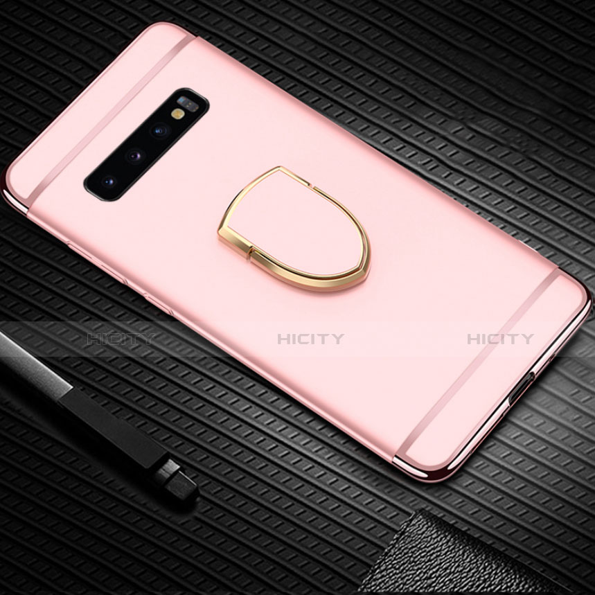 Funda Bumper Lujo Marco de Metal y Plastico Carcasa con Anillo de dedo Soporte T01 para Samsung Galaxy S10 5G Oro Rosa