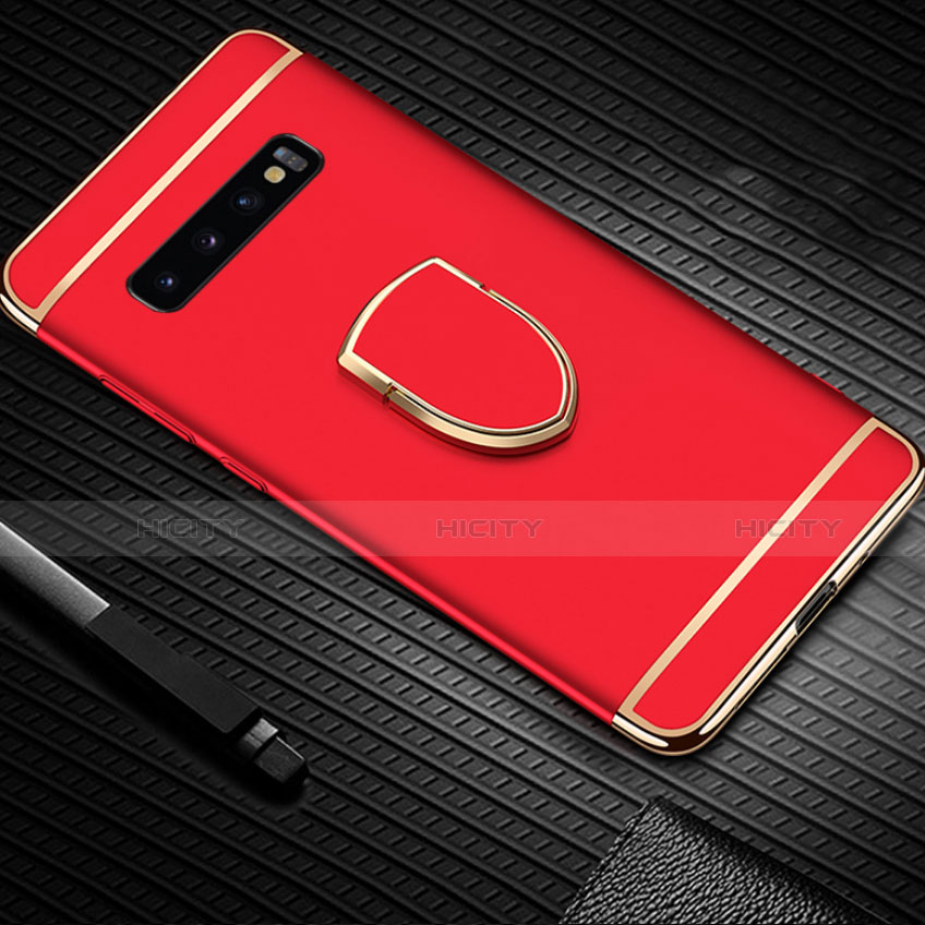 Funda Bumper Lujo Marco de Metal y Plastico Carcasa con Anillo de dedo Soporte T01 para Samsung Galaxy S10 5G Rojo