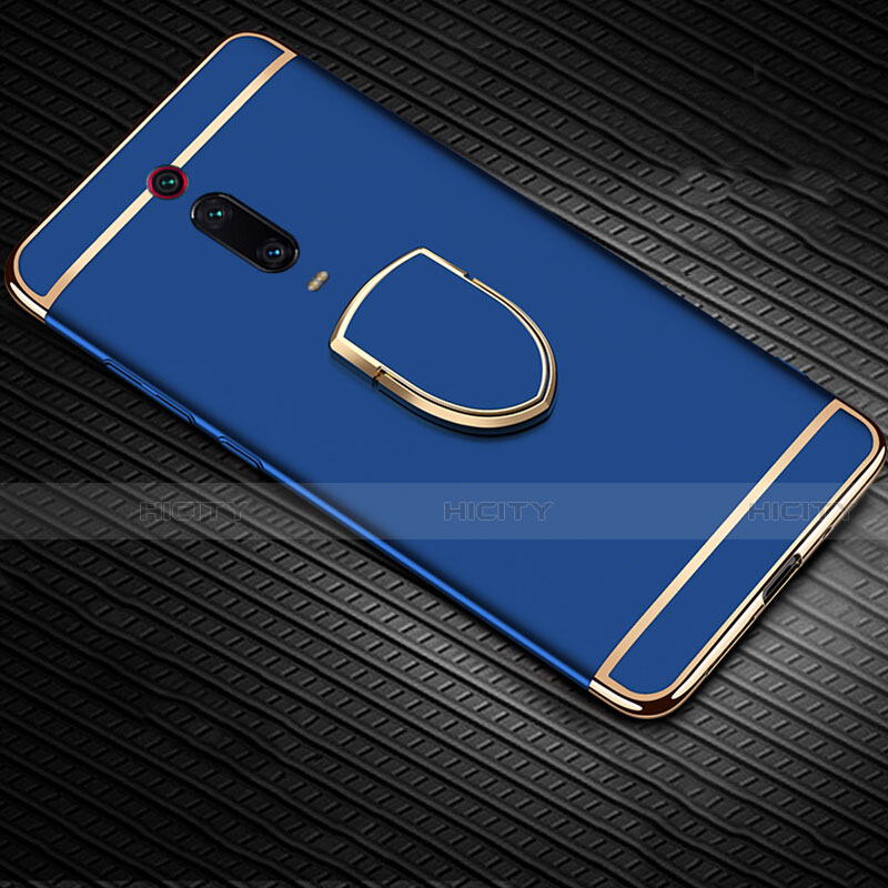 Funda Bumper Lujo Marco de Metal y Plastico Carcasa con Anillo de dedo Soporte T01 para Xiaomi Mi 9T Pro Azul