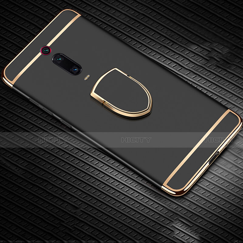 Funda Bumper Lujo Marco de Metal y Plastico Carcasa con Anillo de dedo Soporte T01 para Xiaomi Redmi K20 Pro Negro