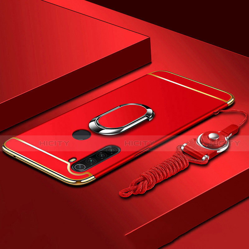 Funda Bumper Lujo Marco de Metal y Plastico Carcasa con Anillo de dedo Soporte T01 para Xiaomi Redmi Note 8 Rojo