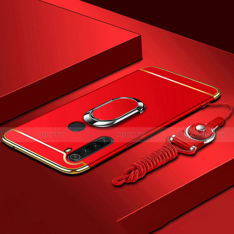 Funda Bumper Lujo Marco de Metal y Plastico Carcasa con Anillo de dedo Soporte T01 para Xiaomi Redmi Note 8T Rojo