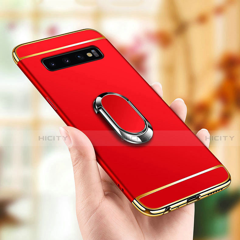 Funda Bumper Lujo Marco de Metal y Plastico Carcasa con Anillo de dedo Soporte T02 para Samsung Galaxy S10