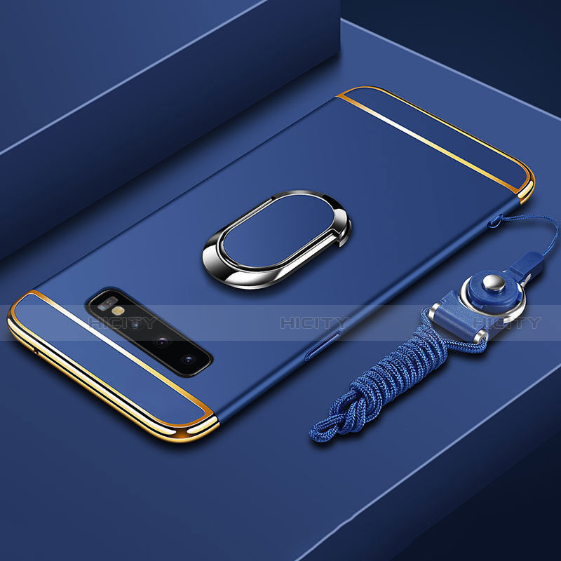 Funda Bumper Lujo Marco de Metal y Plastico Carcasa con Anillo de dedo Soporte T02 para Samsung Galaxy S10 5G Azul