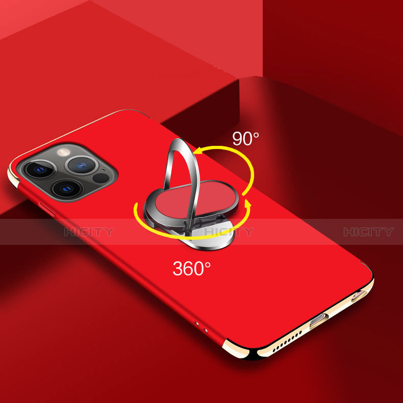 Funda Bumper Lujo Marco de Metal y Plastico Carcasa con Anillo de dedo Soporte y Lanyard para Apple iPhone 14 Pro Max