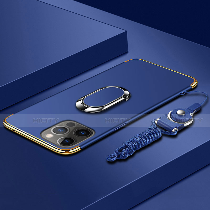 Funda Bumper Lujo Marco de Metal y Plastico Carcasa con Anillo de dedo Soporte y Lanyard para Apple iPhone 14 Pro Max