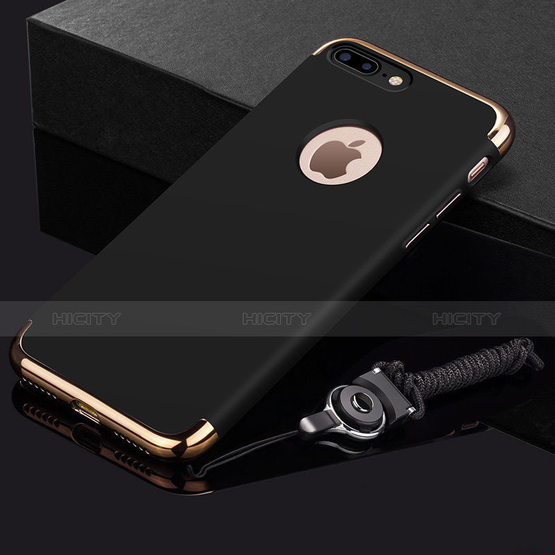 Funda Bumper Lujo Marco de Metal y Plastico Carcasa con Anillo de dedo Soporte y Lanyard para Apple iPhone 8 Plus