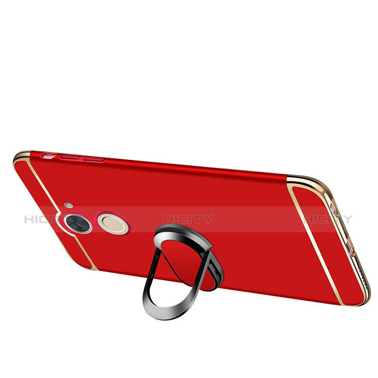 Funda Bumper Lujo Marco de Metal y Plastico Carcasa con Anillo de dedo Soporte y Lanyard para Huawei Enjoy 7 Plus