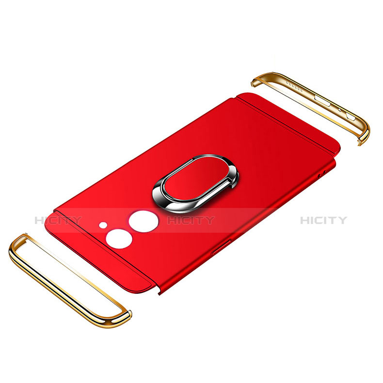 Funda Bumper Lujo Marco de Metal y Plastico Carcasa con Anillo de dedo Soporte y Lanyard para Huawei Enjoy 7 Plus