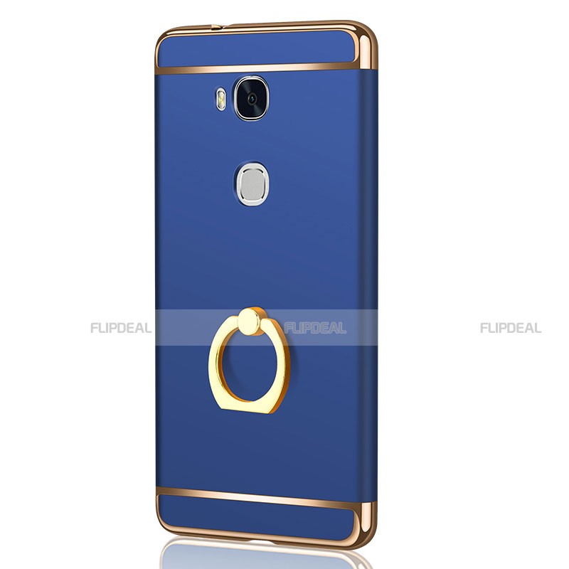 Funda Bumper Lujo Marco de Metal y Plastico Carcasa con Anillo de dedo Soporte y Lanyard para Huawei GR5