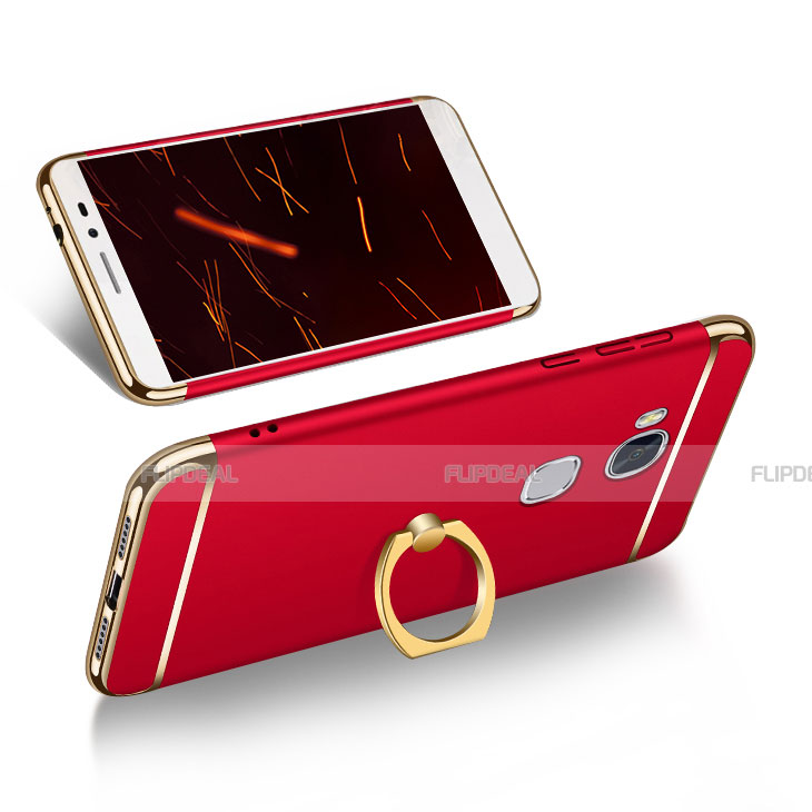 Funda Bumper Lujo Marco de Metal y Plastico Carcasa con Anillo de dedo Soporte y Lanyard para Huawei GR5