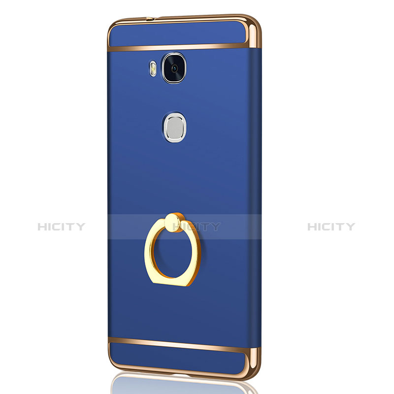 Funda Bumper Lujo Marco de Metal y Plastico Carcasa con Anillo de dedo Soporte y Lanyard para Huawei Honor 5X