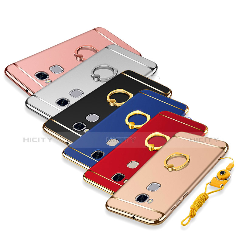 Funda Bumper Lujo Marco de Metal y Plastico Carcasa con Anillo de dedo Soporte y Lanyard para Huawei Honor 5X