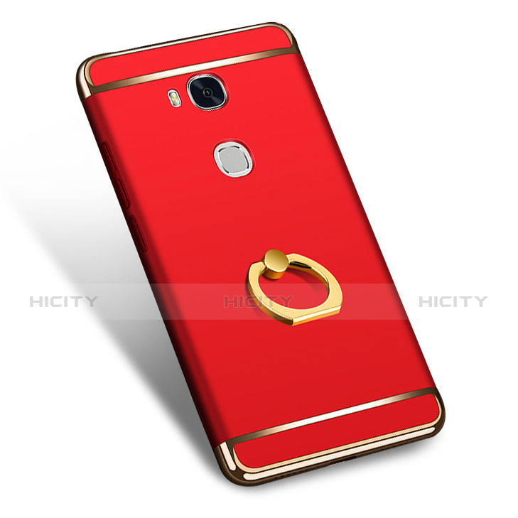 Funda Bumper Lujo Marco de Metal y Plastico Carcasa con Anillo de dedo Soporte y Lanyard para Huawei Honor 5X